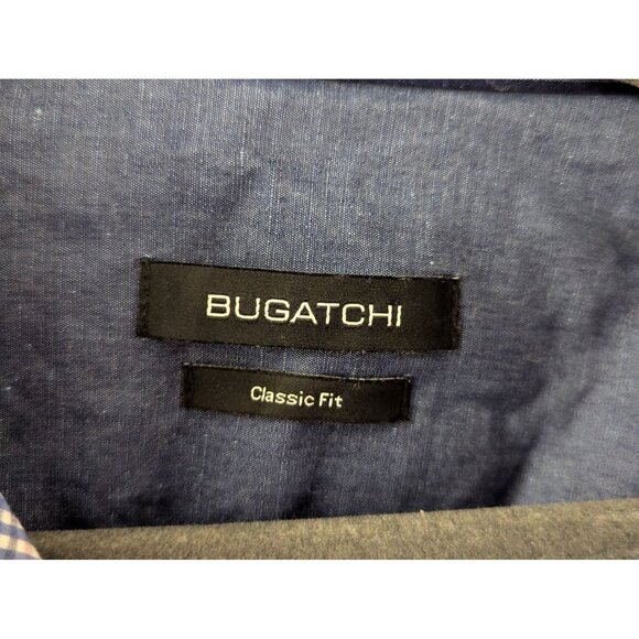 Bugatchi Mens Classic Fit Blue Gingham Shirt With Floral Pattern 100% Cotton Siz - Picture 4 of 7